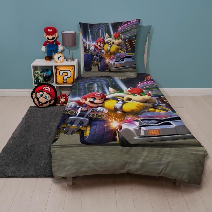 Parure de lit - MARIO BROS - Mario vs Bowser - Microfibre - 1 housse de couette 140 x 200 cm + 1 taie 63 x 63 cm