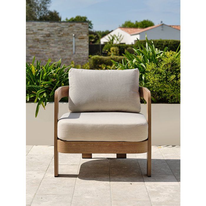 Salon bas de jardin - Ecru - Aluminium imitation bois - 5 places - Davao