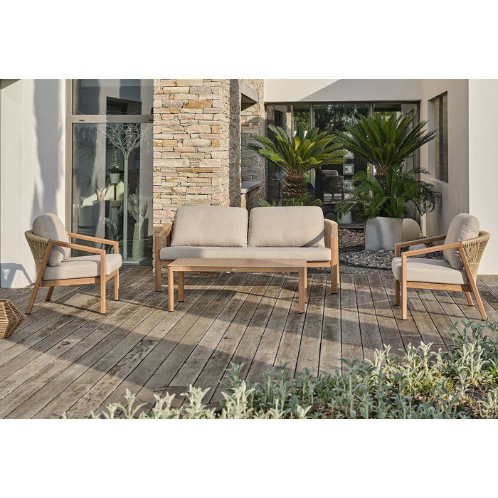 Salon bas de jardin - Gris - Aluminium imitation bois - 5 places - Goya