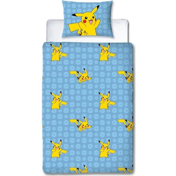 Parure de lit réversible - POKEMON - Battle - Microfibre - 1 housse de couette 140 x 200 cm + 1 taie 63 x 63 cm