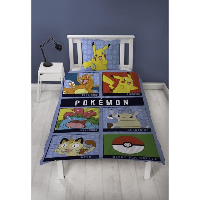 Parure de lit réversible - POKEMON - Battle - Microfibre - 1 housse de couette 140 x 200 cm + 1 taie 63 x 63 cm