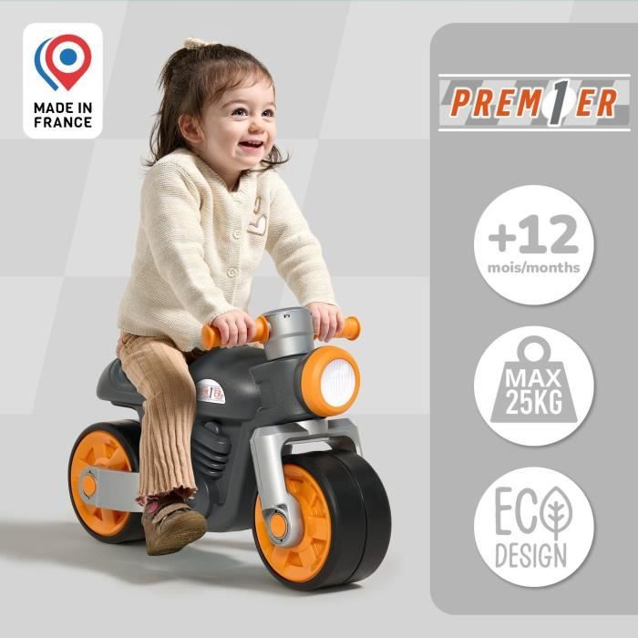 Draisienne Moto Premier - FALK - Avec roues silencieuses - Gris - 75% Plastique Recyclé - 100% Fabriqué en France - Des 12 mois