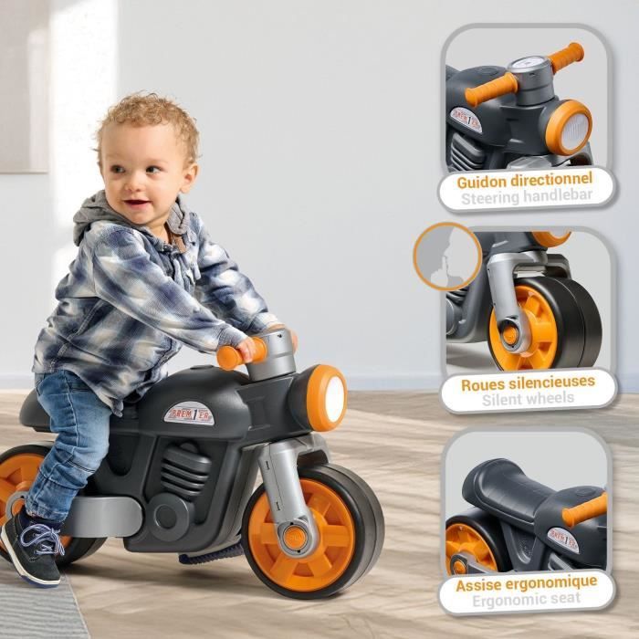 Draisienne Moto Premier - FALK - Avec roues silencieuses - Gris - 75% Plastique Recyclé - 100% Fabriqué en France - Des 12 mois