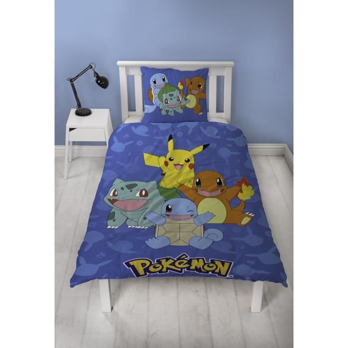 Parure de lit réversible - POKEMON - Pikachu et Starter 1G II - Microfibre - 1 housse de couette 140 x 200 cm + 1 taie 63 x 63 cm
