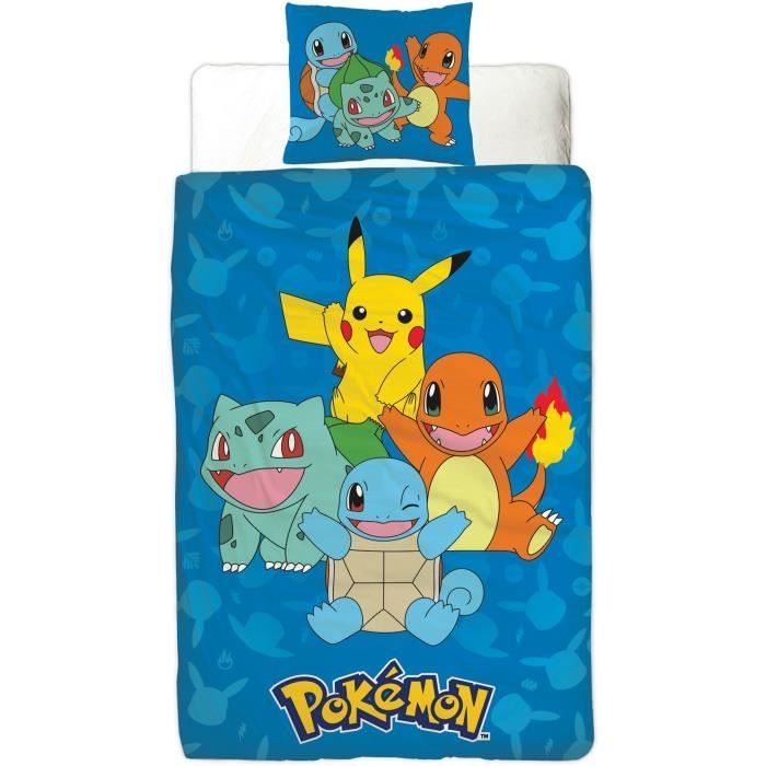 Parure de lit réversible - POKEMON - Pikachu et Starter 1G II - Microfibre - 1 housse de couette 140 x 200 cm + 1 taie 63 x 63 cm