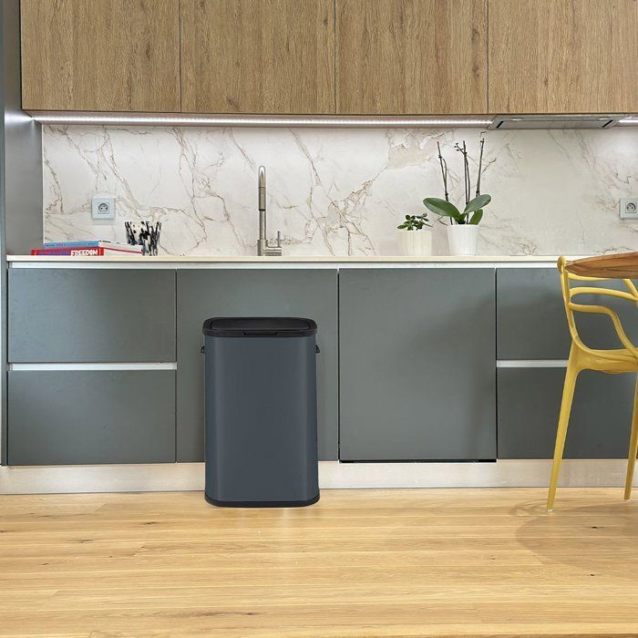 Poubelle de cuisine 60L PORTLAND – Ouverture push par pression – Acier inox Gris – KITCHEN MOVE