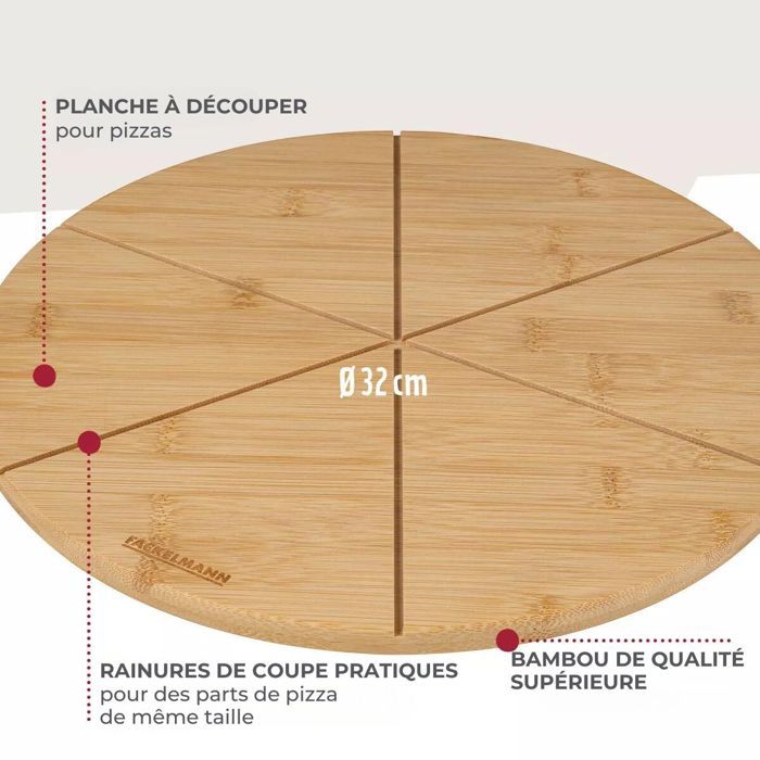 Ensemble de 2 Planches a pizza avec rainures de coupe - FACKELMANN - ō 32 cm