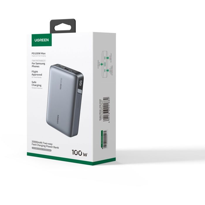 Batterie externe Ugreen Nexode - 20000mAh + cable USB-C (Gris)