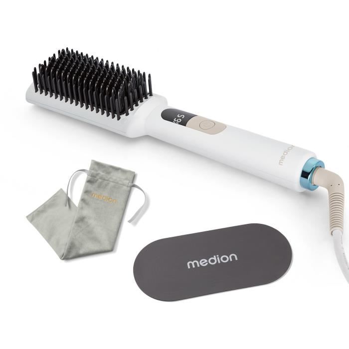 Brosse chauffante - MEDION - MD19859 - 46 W - 5 niveaux de chaleur - 165 a 210°C - Blanc