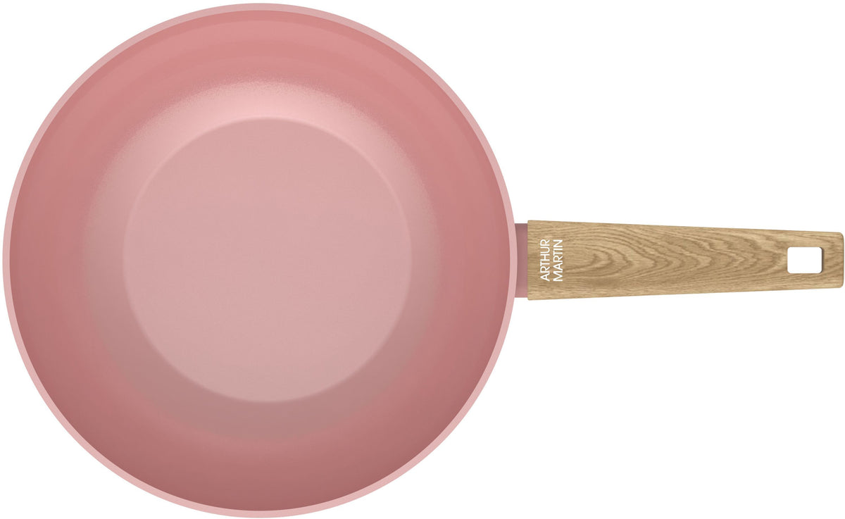Wok - Tous feux dont induction - ARTHUR MARTIN - AM4944 - Revetement céramique - Ř 28 cm - Rose