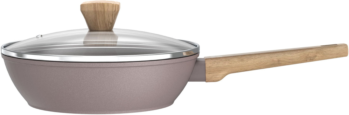 Sauteuse - Tous feux dont induction - ARTHUR MARTIN - AM9910 - Revetement céramique - Ø 24 cm - Couvercle et panier inox - Taupe