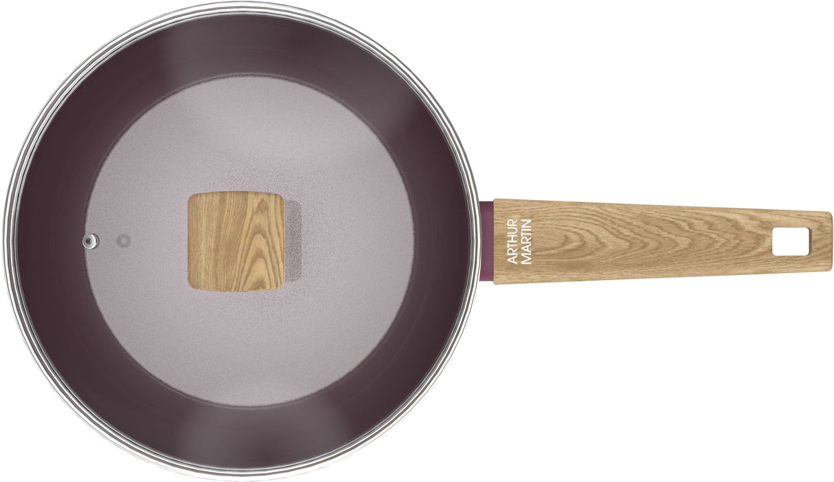 Sauteuse - Tous feux dont induction - ARTHUR MARTIN - AM3056 - Revetement céramique - Ø 24 cm - Couvercle et panier inox - Prune