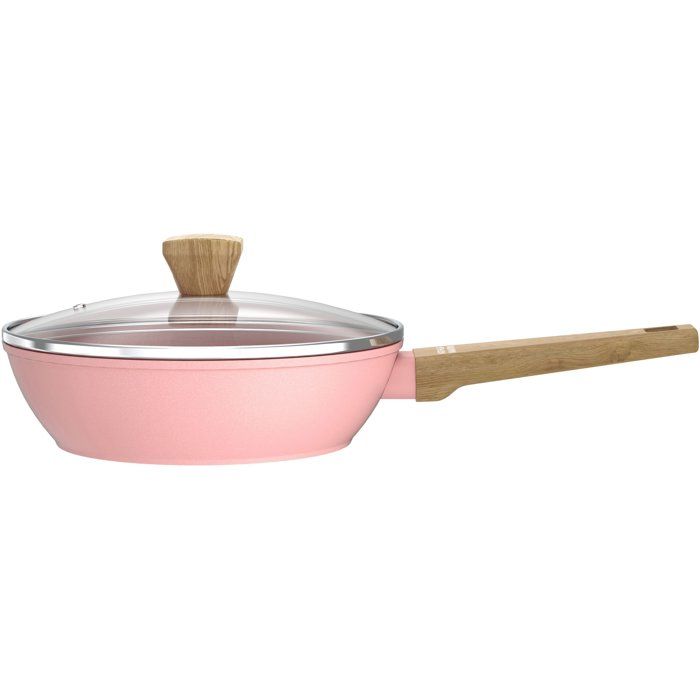 Sauteuse - Tous feux dont induction - ARTHUR MARTIN - AM0333 - Revetement céramique - Ř 24 cm - Avec couvercle et panier inox - Rose