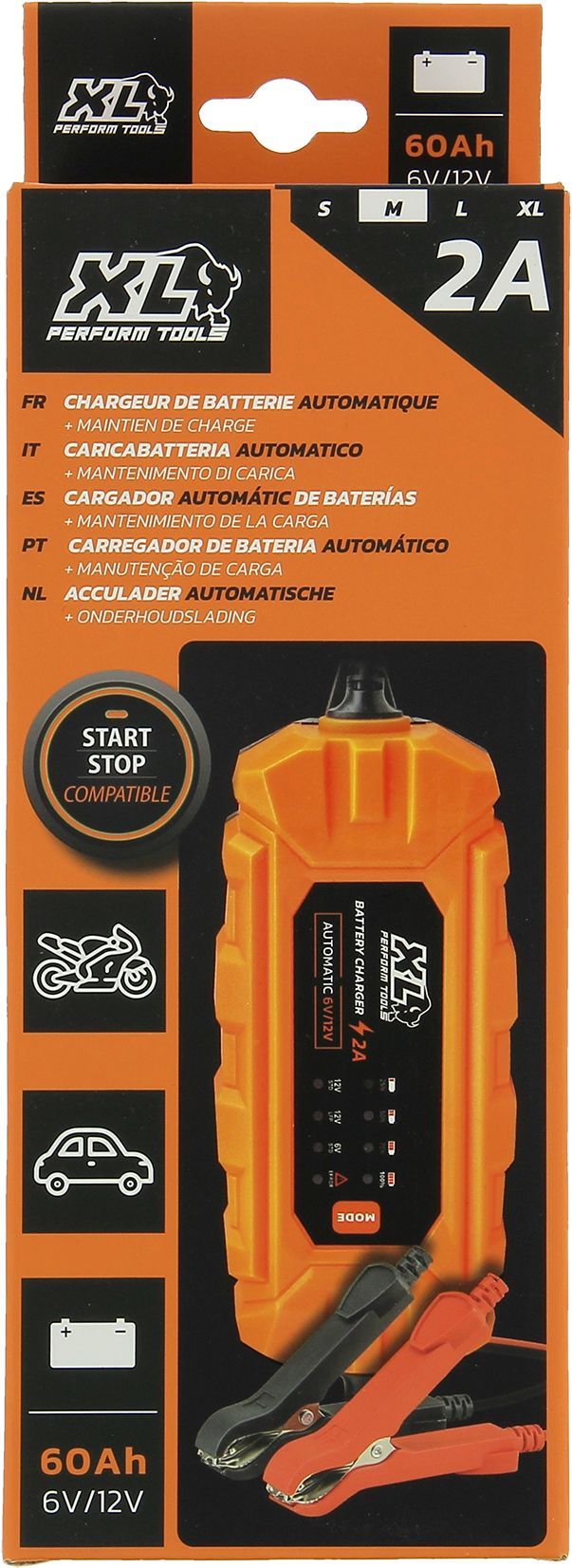 Chargeur batterie auto - XLPT - 2A - 35W - 12V - 3 m - IP65 - Protection inversion polarité/court-circuit/mauvaise batterie