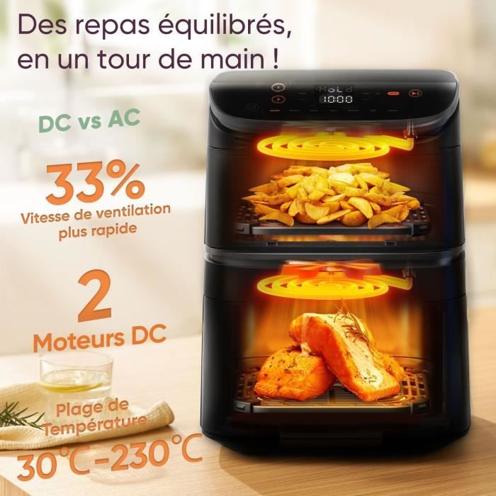 Friteuse sans huile COSORI - Turbo Tower Chef Edition - Capacité 10,8L - 2 cuves - 6 programmes - 2630W - Noir