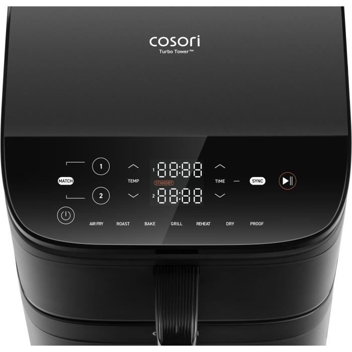 Friteuse sans huile COSORI - Turbo Tower Chef Edition - Capacité 10,8L - 2 cuves - 6 programmes - 2630W - Noir
