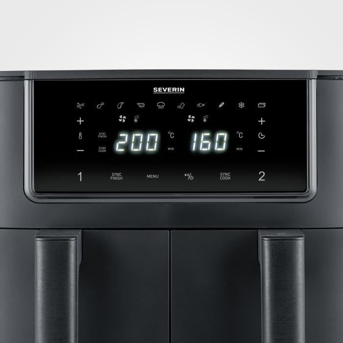 Friteuse sans huile SEVERIN - Airfryer FR2463 - Capacité 8L - Double cuve - 10 programmes - 2600W