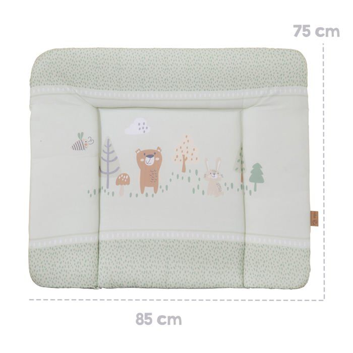 Matelas a langer - ROBA - WOODLAND BUDDIES - 85 x 75 cm - Bords réhaussés - Vert pastel motif animaux