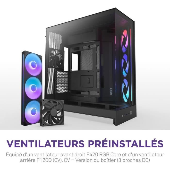 Boitier moyen-tour - NZXT - H9 Flow RGB - Double chambre - Ventilateurs RGB inclus - Noir