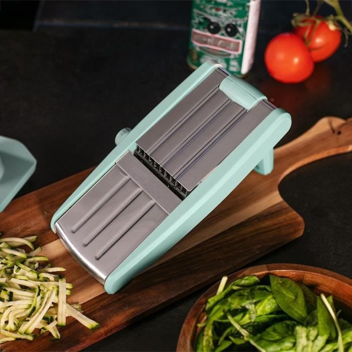 Mandoline 3 en 1 - LIVOO - MEN429 - Acier inoxydable - 3 a 9 mm - Poignée amovible - Poussoir avec piques - Pieds antidérapants