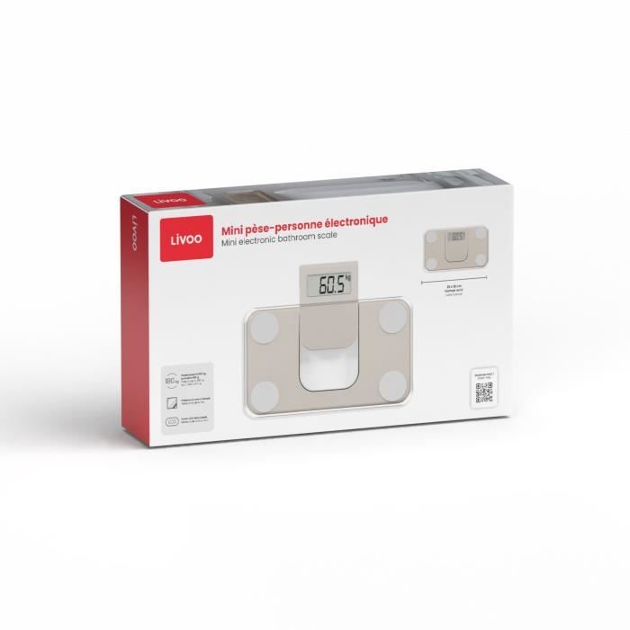 Mini pese-personne électronique - LIVOO - DOM532C - Max 180 kg - LCD - Verre trempé - Marche arret automatique - Creme