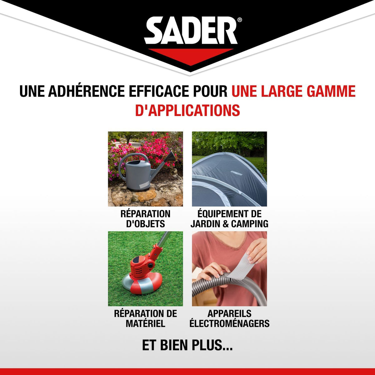 Adhésif extra fort - SADER - Repare tout extreme - Intérieur & Exterieur - Toutes surfaces - Noir - Facile a découper - 20 m x 50 mm