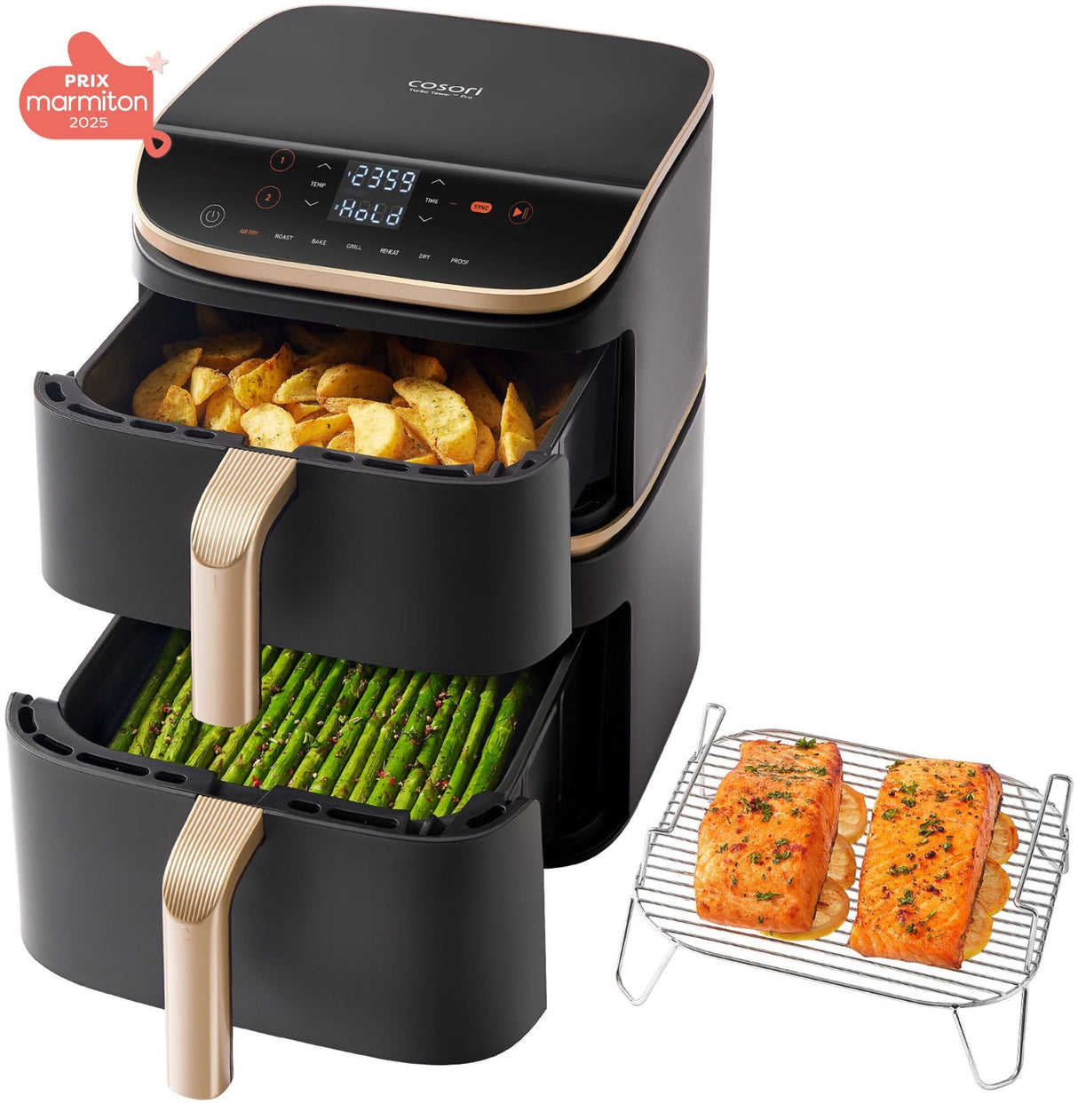 Friteuse sans huile COSORI - Turbo Tower Pro Smart - Capacité 10,8L - 2 cuves - 7 programmes - 2630W - Noir