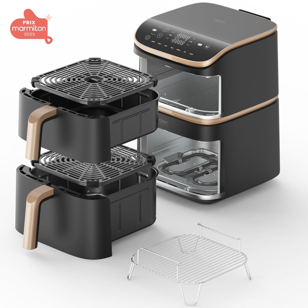 Friteuse sans huile COSORI - Turbo Tower Pro Smart - Capacité 10,8L - 2 cuves - 7 programmes - 2630W - Noir