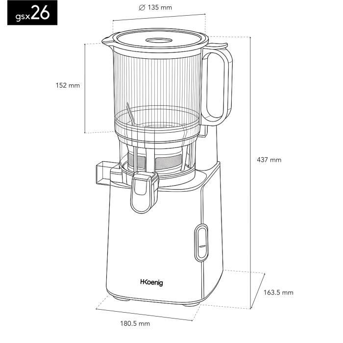 Extracteur de jus ouverture large - HKoeNIG - GSX26 - 250 W - 1,8 L - Noir