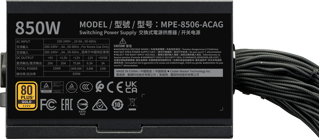 Alimentation PC - COOLER MASTER - MPE-8506-ACAG-BEU - MWE Gold 850 V3 Non Modulaire - ATX 3.1 - 80+ GOLD - 850 W