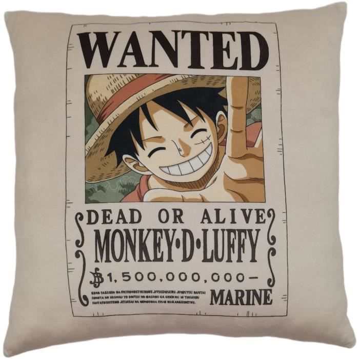 Coussin double face - Carré - ONE PIECE - Monkey D. Luffy Wanted - Microfibre - 40 x 40 cm