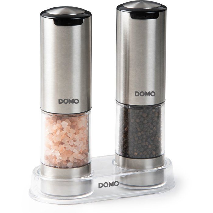 Ensemble de 2 moulins a poivre et sel électriques - DOMO - USB - 96 ml - Transparent / Argent