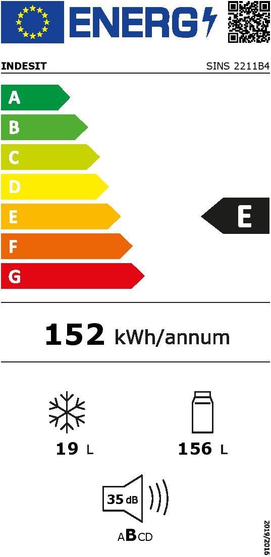 Réfrigérateur - INDESIT - SINS2211B4 - Monoporte - Encastrable - 156 L - Classe E - 54 x 54,5 x 121,5 cm