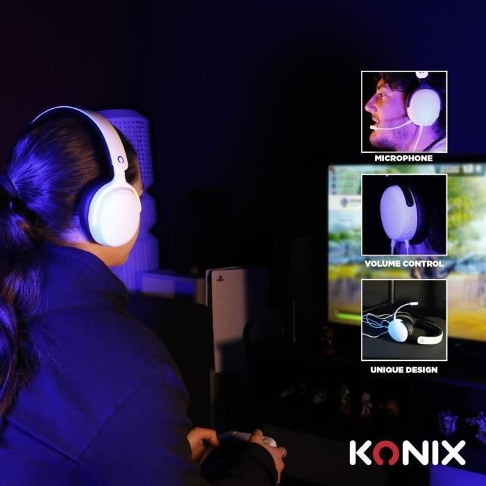 Casque gaming circum-aural - KONIX - Nexus PS5 - Haut-parleurs 40 mm - Microphone intégré - Câble 1,5 m
