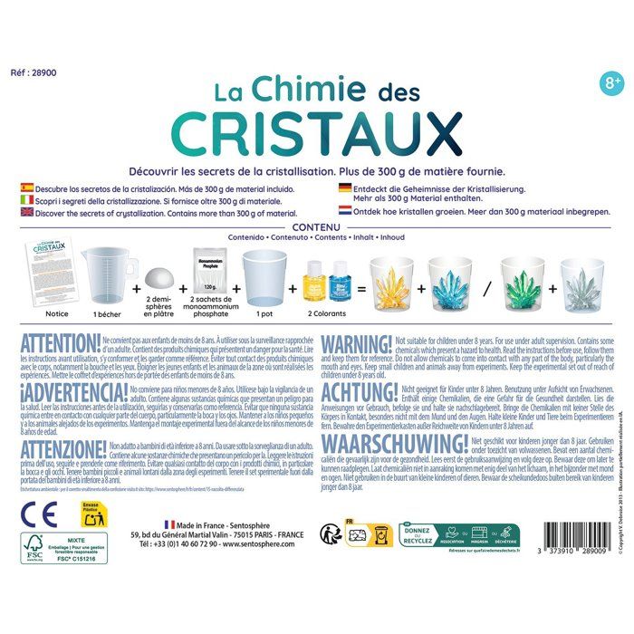 La Chimie des Cristaux - SENTOSPHERE - Collection de minéraux - 2 sachets pour créer des cristaux - Des 8 ans