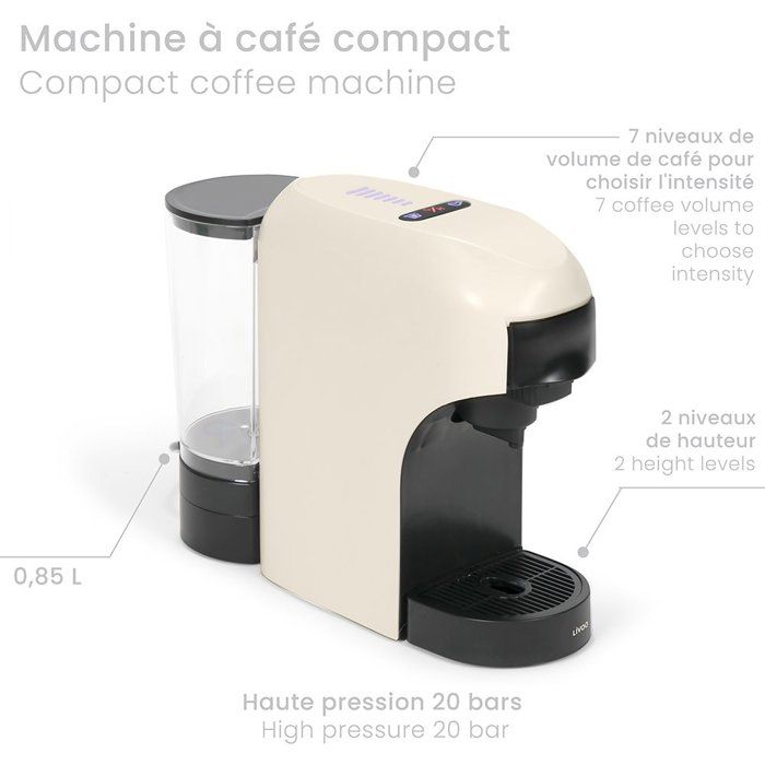 Machine a café multi-capsules 4-en-1 - LIVOO - DOD217C - 1400 W - 7 niveaux d'intensité du café - Creme