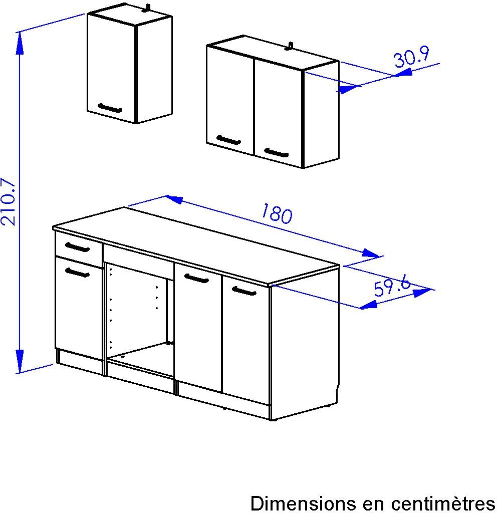 ALPAGA - Cuisine complete - Chene silva / Grege - 180 x 60/31 x 211 cm - Avec meuble four et plan de travail - GAMI