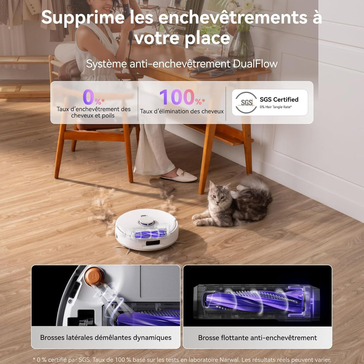 NARWAL Freo Z10 - Robot Aspirateur et Laveur avec Systeme Anti-Enchevetrement - 15000 Pa - Base Autonome - Nettoyage a 75°C