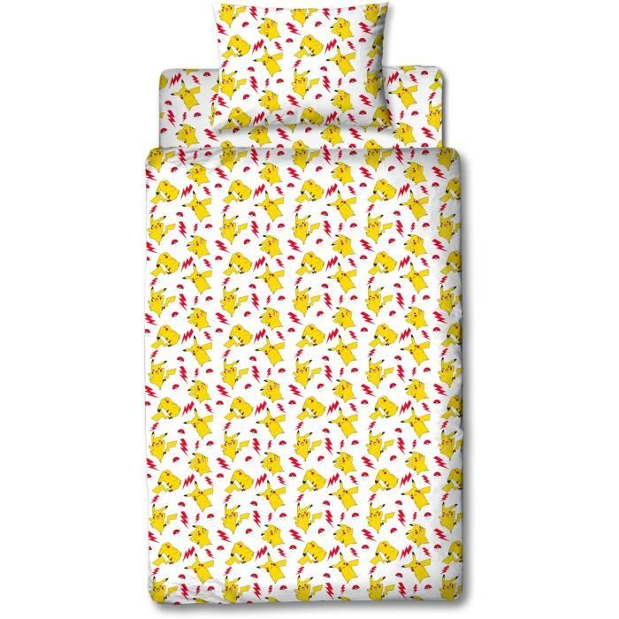 Set de chambre - POKEMON - Pikachu - Housse 140 x 200 cm + Taie 63 x 63 cm + Coussin 30 x 30 cm + Masque de sommeil