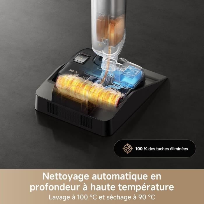 Aspirateur Balai Laveur - MOVA X4 PLUS - Anti-enchevetrement - Nettoyage Auto 100 °C - Aspiration 20 kPa