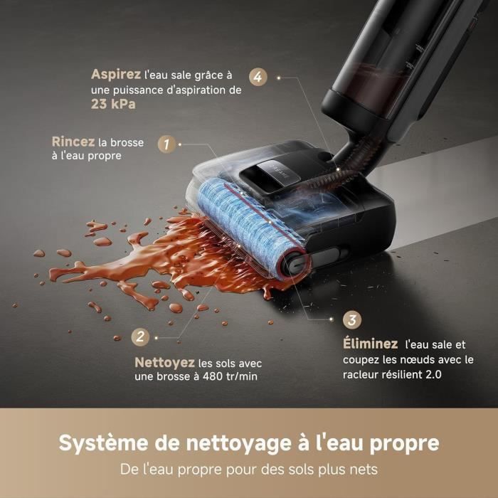 DREAME H15 Mix Aspirateur Laveur 7-en-1 - Bras robotique IA - Nettoyage des Bords Triple - 23 kPa - Lavage Brosse a l'eau a 100 °C