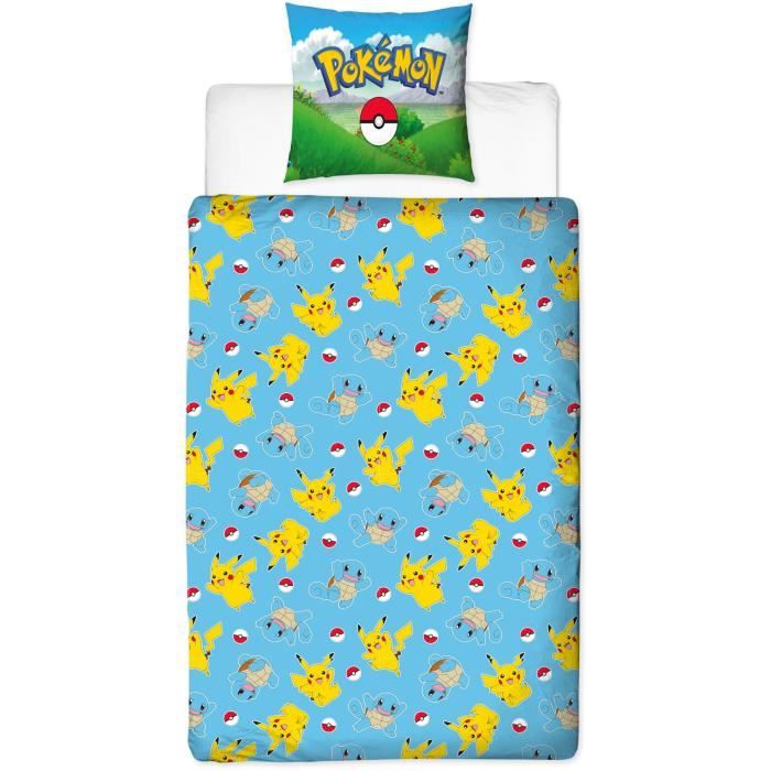Parure de lit - POKEMON - Pikachu et ses amis - Bleu - Microfibre - 1 housse de couette 140 x 200 cm + 1 taie 63 x 63 cm