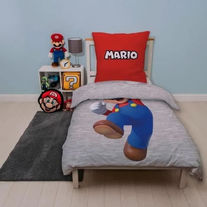Parure de lit réversible - MARIO BROS - Mario et Luigi - Microfibre - 1 housse de couette 140 x 200 cm + 1 taie 63 x 63 cm