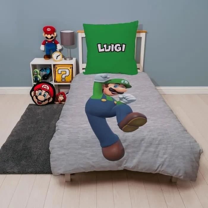Parure de lit réversible - MARIO BROS - Mario et Luigi - Microfibre - 1 housse de couette 140 x 200 cm + 1 taie 63 x 63 cm