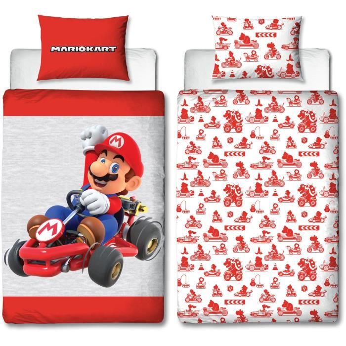 Parure de lit réversible - MARIO BROS - Mario - Microfibre - 1 housse de couette 140 x 200 cm + 1 taie 63 x 63 cm