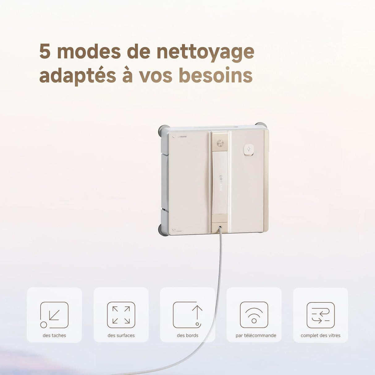 DREAME C1 - Robot Laveur de Vitres - Protection et Sécurité Fiables - Technologie CornerClean - Nettoyage Humide Minutieux