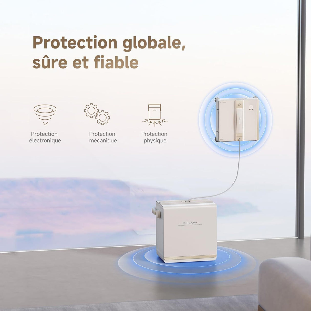 DREAME C1 Station - Robot Laveur de Vitres - Protection Intégrale - Station Mobile - Gestion Automatique du Cordon