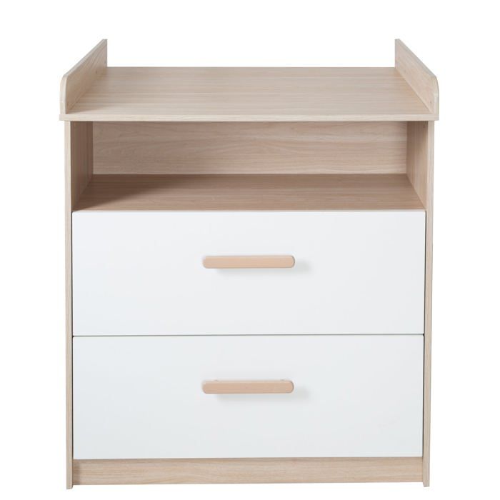 Commode a langer évolutive - ROBA - CABANE - 2 tiroirs - Extension a langer amovible - Chene / Blanc
