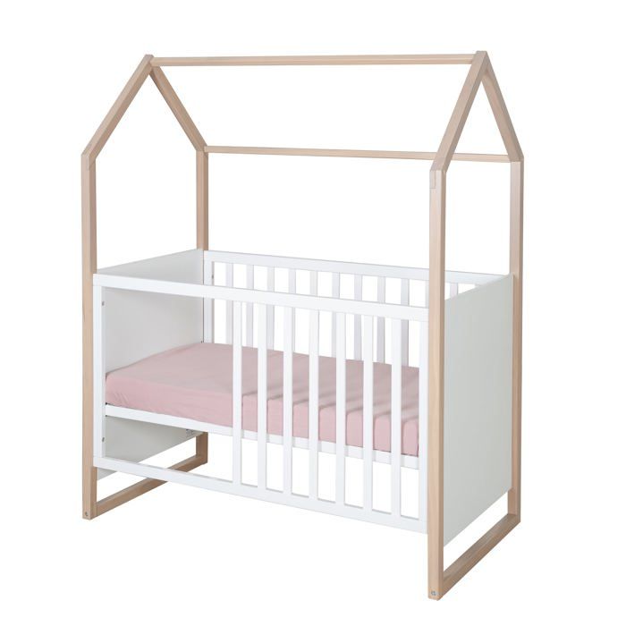 Lit bébé et cododo 2-en-1 - 60 x 120 cm - ROBA - CABANE - Chene / Blanc