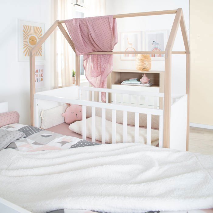 Lit bébé et cododo 2-en-1 - 60 x 120 cm - ROBA - CABANE - Chene / Blanc